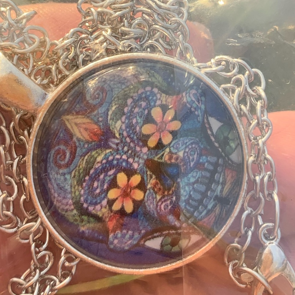 Blue sugar skull necklace